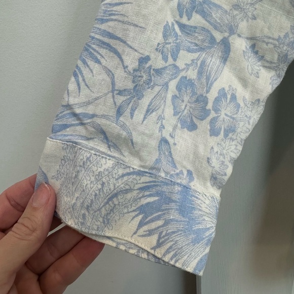 J. Jill Everyday Linen Button-Front Shirt 100% Linen Blue Floral Blouse Size XL - Picture 12 of 16